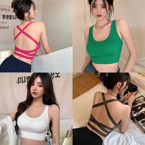 Hot girl's sexy beautiful back knitted small camisole women's inner wear summer without steel ring with breast pad bottoming outer top