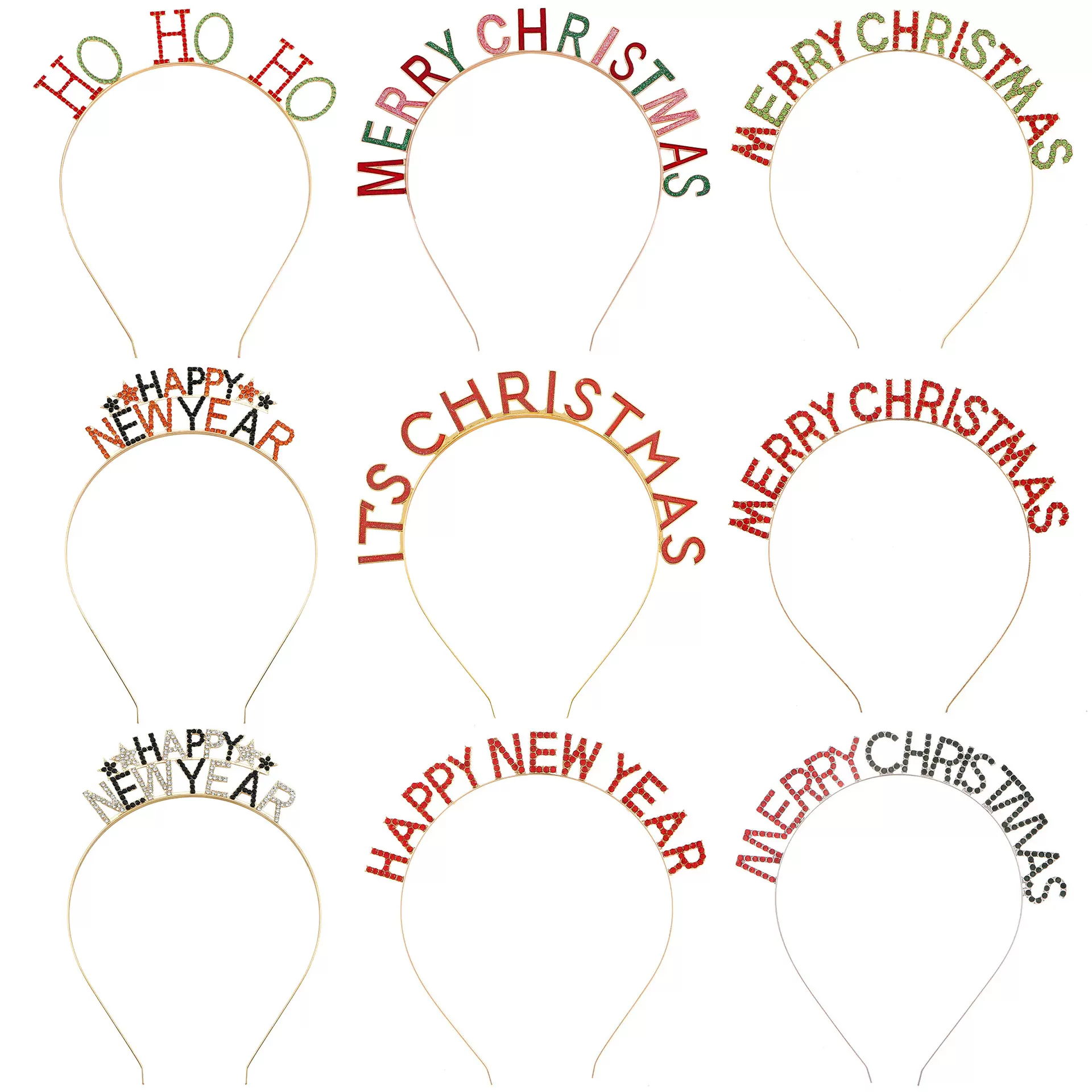 跨境圣诞新年发箍MERRY CHRISTMAS合金水钻打结字母头箍氛围