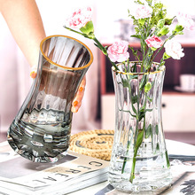 玻璃花瓶透明插花水养风高级感摆件轻奢客厅玫瑰花富贵竹