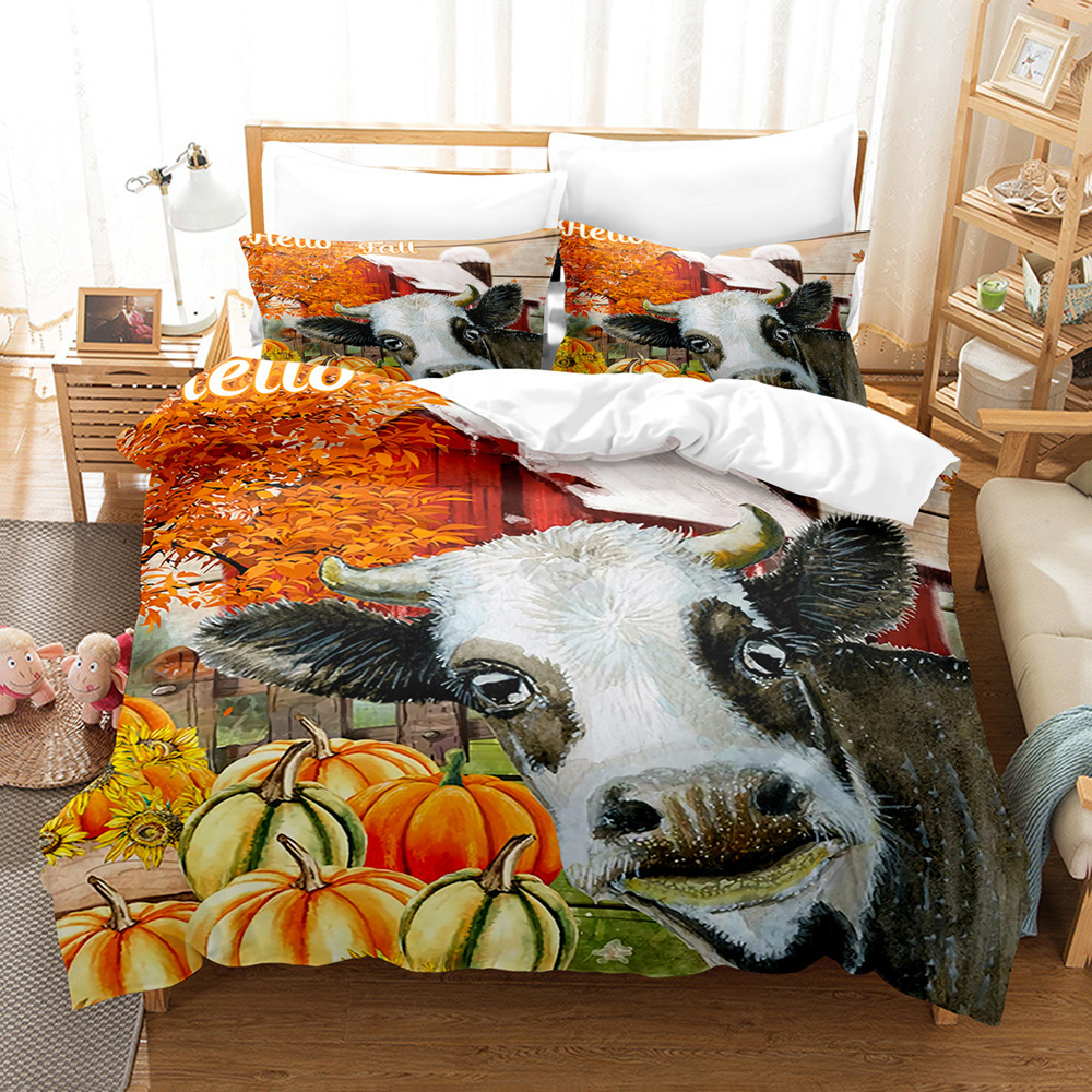 Serie de ganado 3D Impresión digital transfronteriza cubierta de edredón de comercio exterior conjunto de tres piezas conjunto de ropa de cama de cuatro piezas