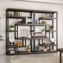 新中式博古架茶室置物架茶叶展示柜非实木整墙客厅现代简约摆件架