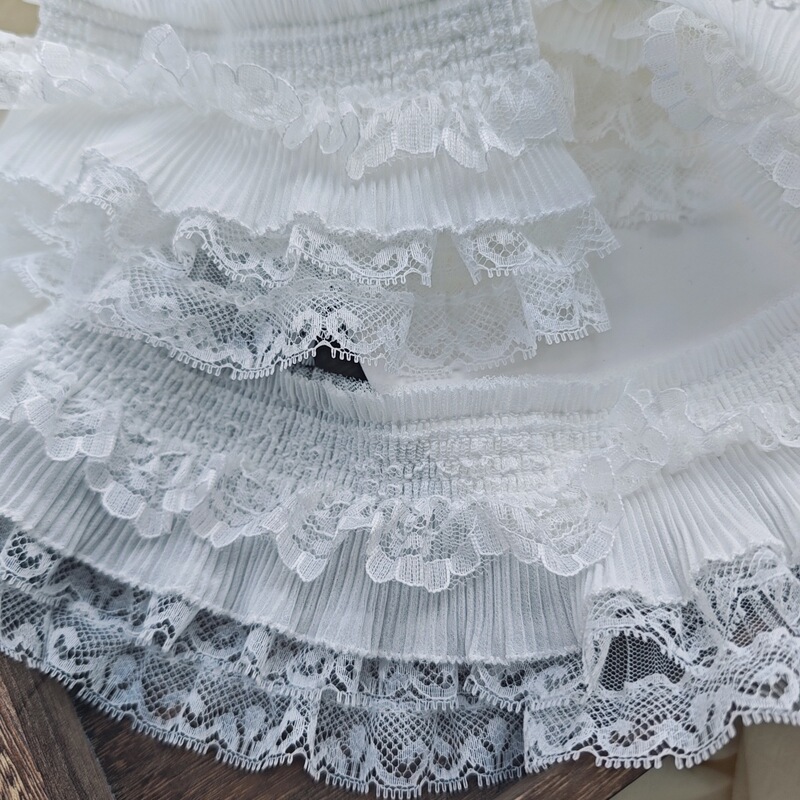 三層弾性シフォンプリーツレースフリルレース DIY 衣類袖口スカート下着カーテン 10 センチメートル|undefined
