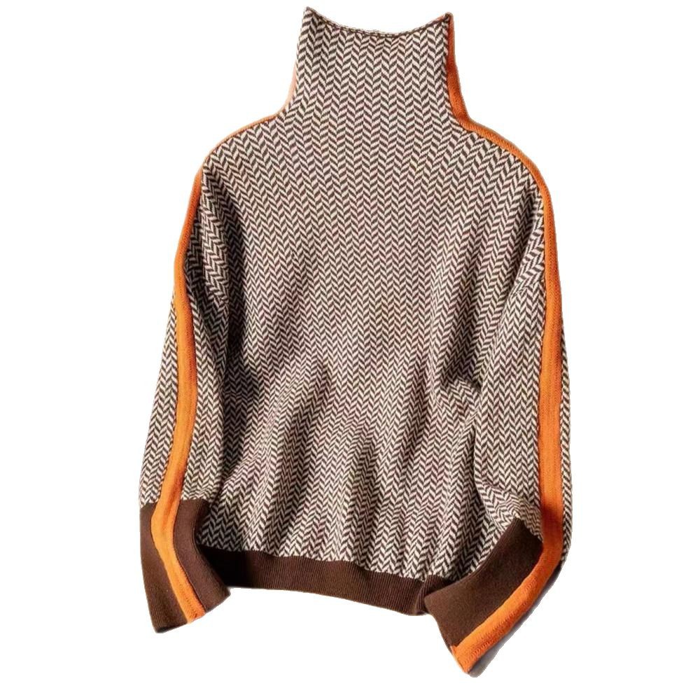 Maglione dolcevita oversize – Maniche a contrasto, maglia morbida effetto lana (S/M/L/XL, arancione/verde)_voghion.com