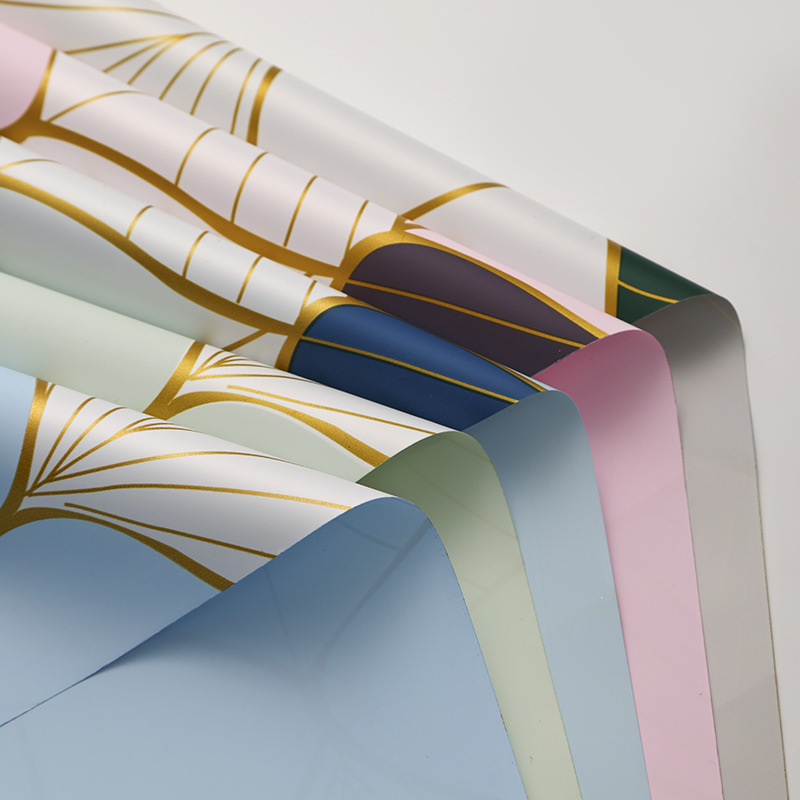 新款鲜花包装纸克丽奥纸金色弧扇情人节花束包装礼品包装纸批发