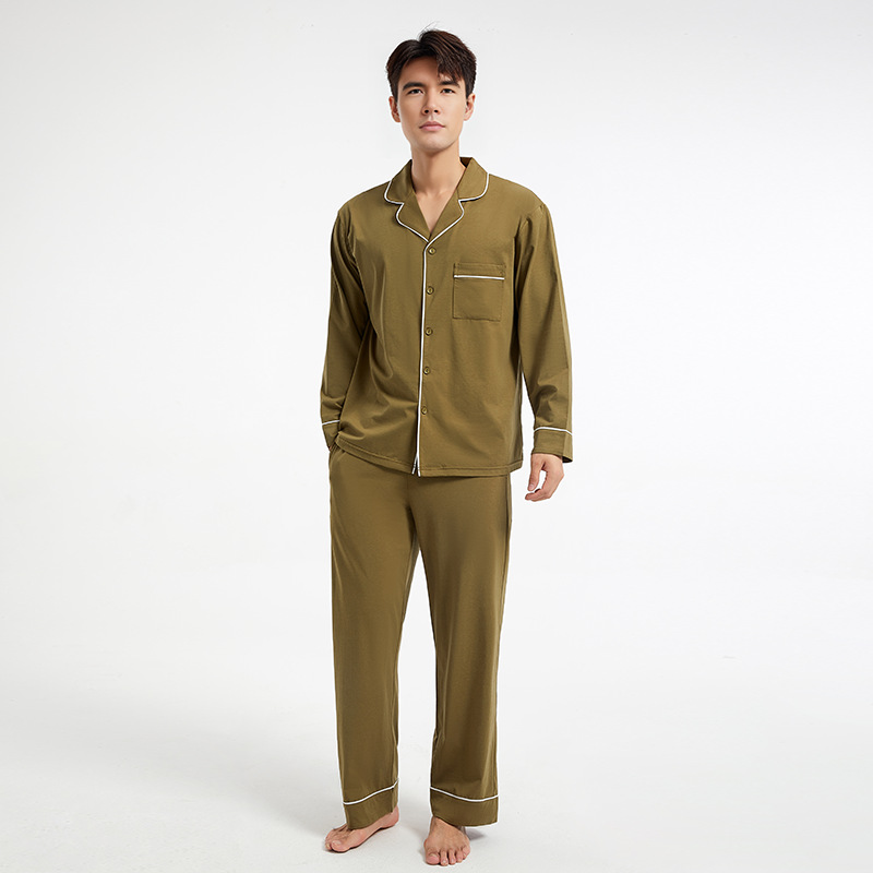 수프 면 남성용 라펠 슈트 올리브 그린