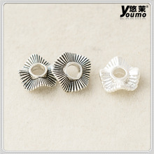 合金镀银色做旧五边形条纹隔片珠 手链毛衣链串珠DIY饰品配件散珠