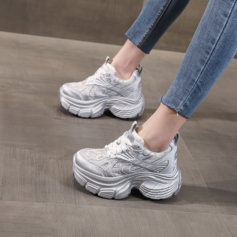 Giày sneaker chunky đế dày tăng chiều cao lưới thoáng khí mùa hè nữ HS9157-66 — Màu trắng