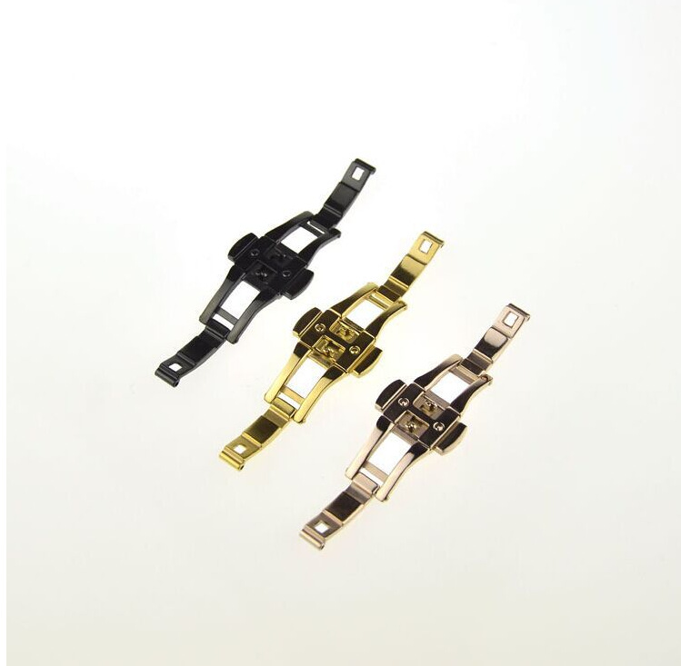 手表配件钢带表扣 陶瓷表带扣 蝴蝶双按钢扣 金色 玫瑰金色 黑色