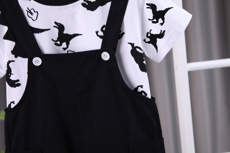 Ensemble t-shirt et salopette imprimé dinosaure pour garçon_voghion.com