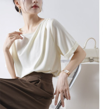 设计感小众缎面雪纺衬衫女夏季法式宽松显瘦休闲桑蚕丝T恤上衣潮