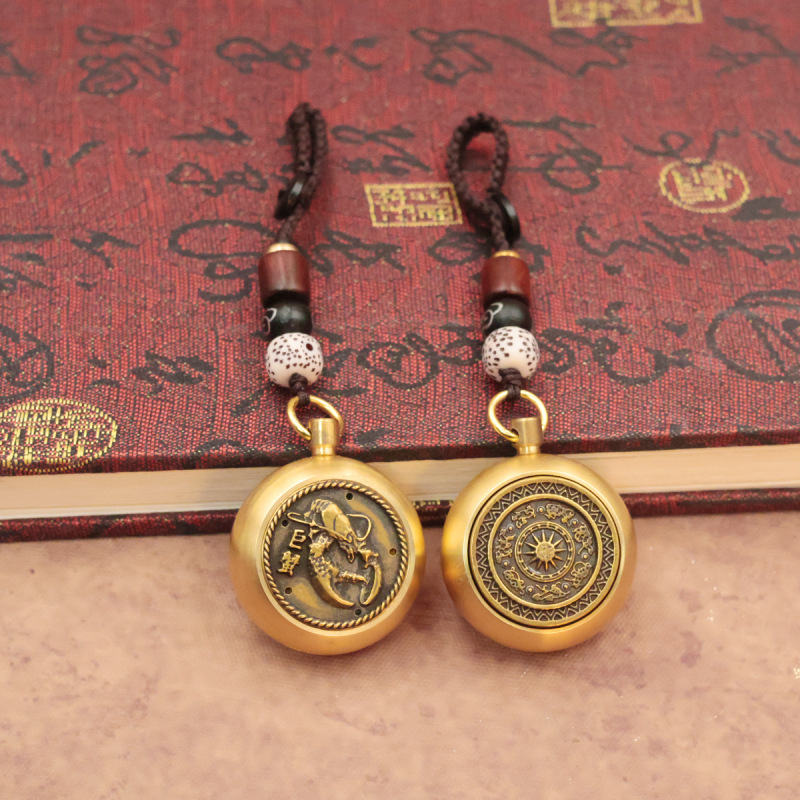 Brass Twelve Zodiac Signs Rotating Keychain Car Keychain Pendant Rotating Money Handle Piece 12 Zodiac Signs Pendant Jewelry