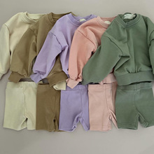 2025春季新纯色儿童卫衣婴儿多色毛圈棉洋气宽松圆领休闲上衣外套