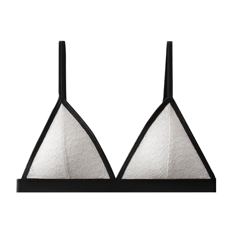Copa triangular de encaje francés ropa interior mujer amazona pequeña copa delgada reunida ropa interior sin anillo de acero bra bra al por mayor image 5