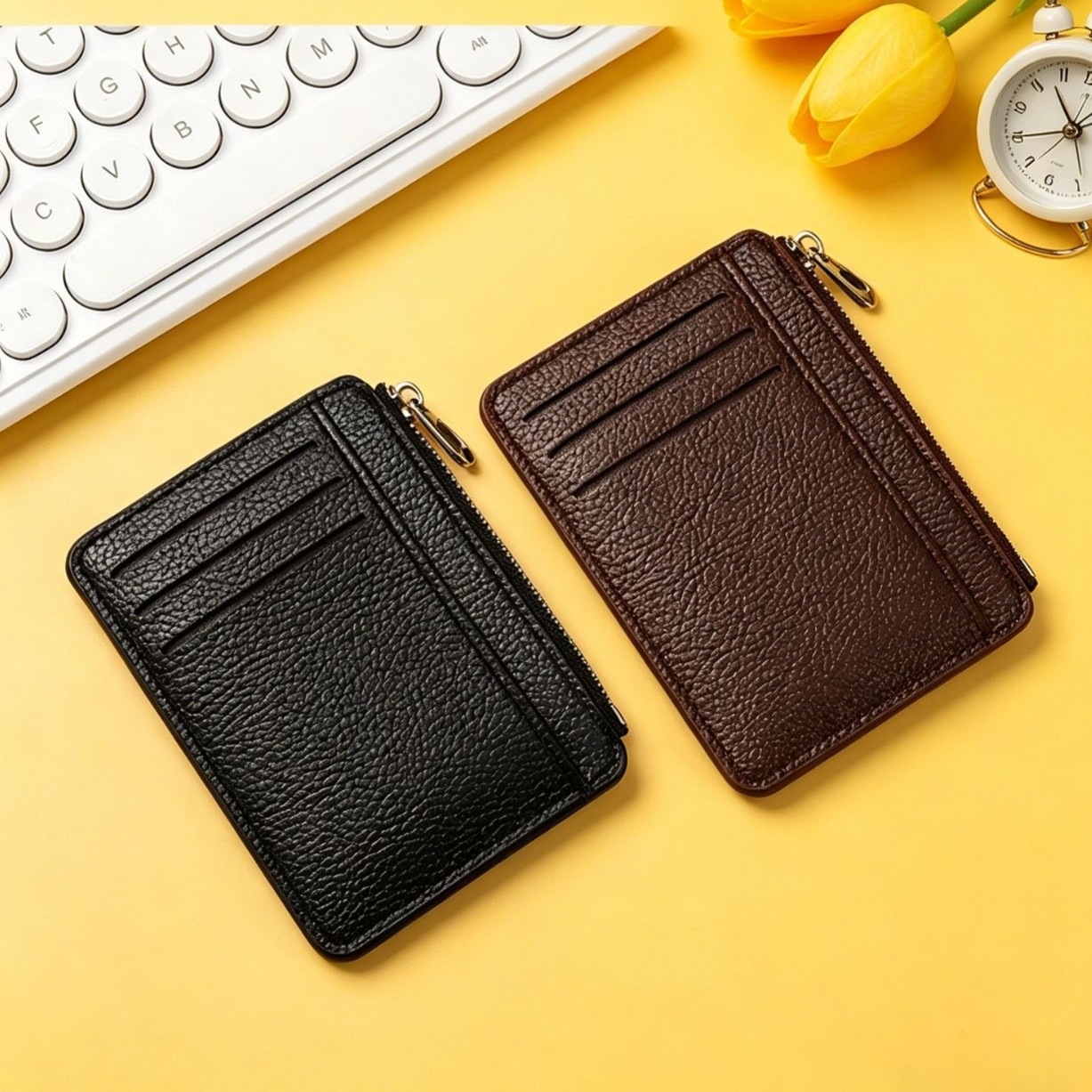 Cross-Border Hot-Selling 2026 New Model Casual Card Holder with Zipper, Multiple Card Slots, Coin Purse, Multifunctional Lychee Pattern Card Holder Wholesale
