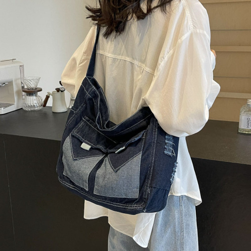 2024 New Denim Bag Large Capacity Tote Bag Trendy Versatile Shoulder Bag Student Casual Style Crossbody Bag