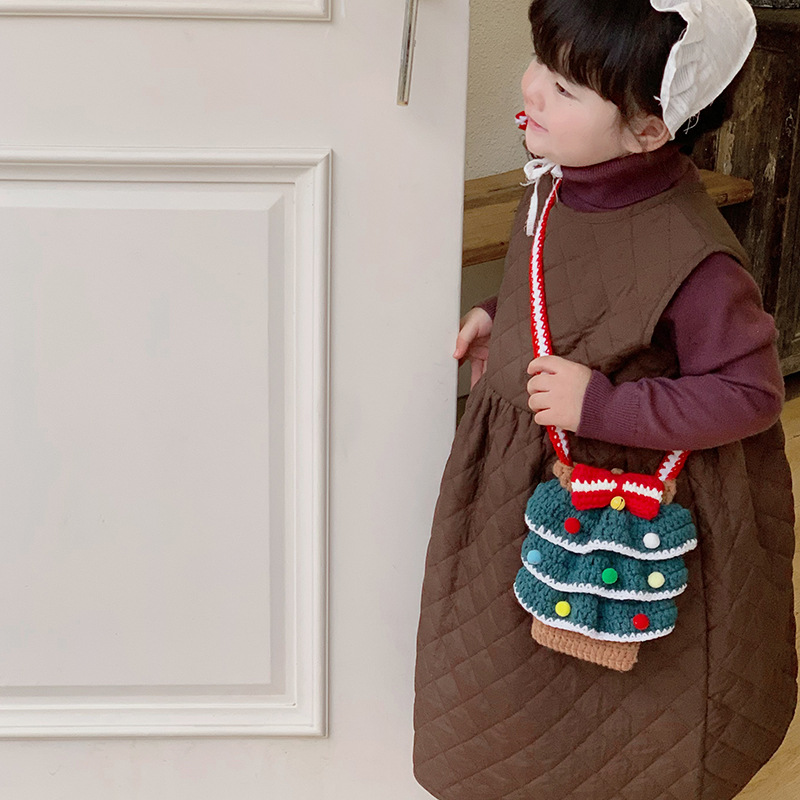 Nuevas bolsas de hombro para niños y niñas dibujos animados lindos árbol de Navidad bebé bolsas de cubo de agua ganchido a mano bolsas para niños