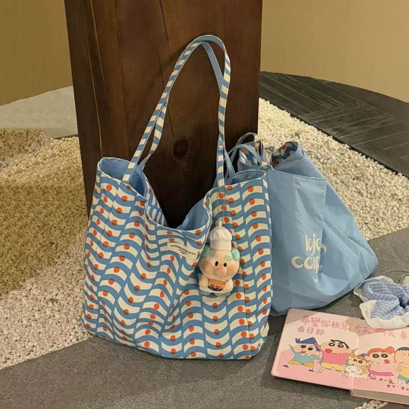2025 New Large-Capacity Double-Sided Versatile Canvas Bag for Students, Korean-Style Casual Commuting Lazy Tote