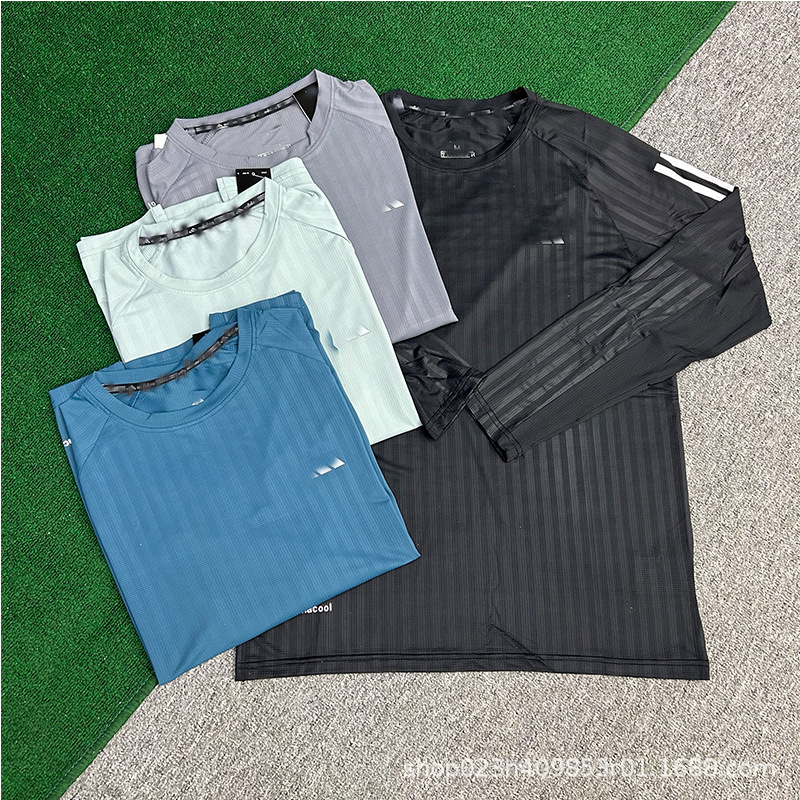 Comercio exterior nuevo deporte correr entrenamiento de acondicionamiento físico hielo elástico rápido secado atletismo hombre camiseta deportiva de manga larga camiseta