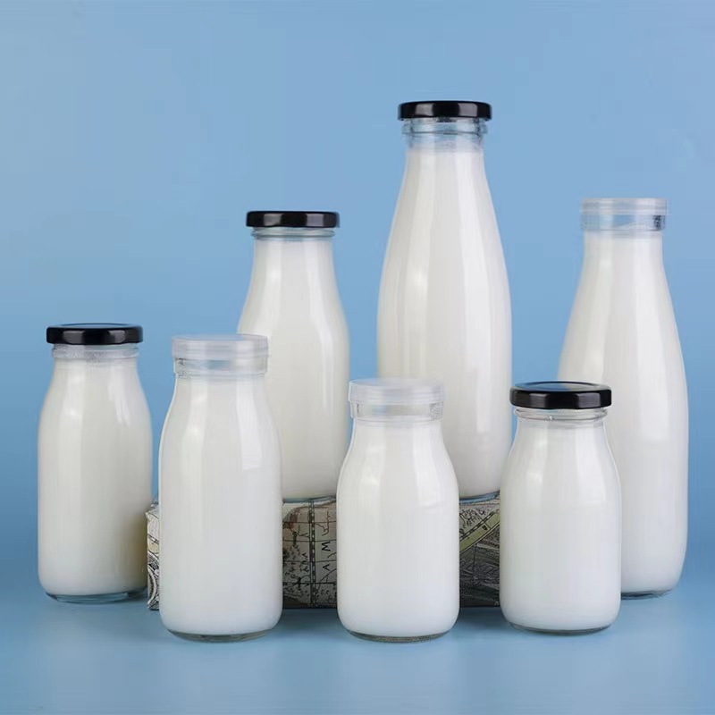 批发牛奶瓶酸奶空瓶子豆浆储存瓶家用密封玻璃饮料鲜奶杯便携带盖