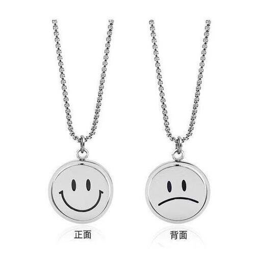 Trendy Rotating Smiling Face Necklace Hip-Hop Pendant Flipping Expression Personality unisex trendsetter Titanium Steel New Sweater Chain