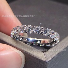 T家 925纯银高碳钻石圆排钻婚戒指环 男女戒指 wish ebay速卖通