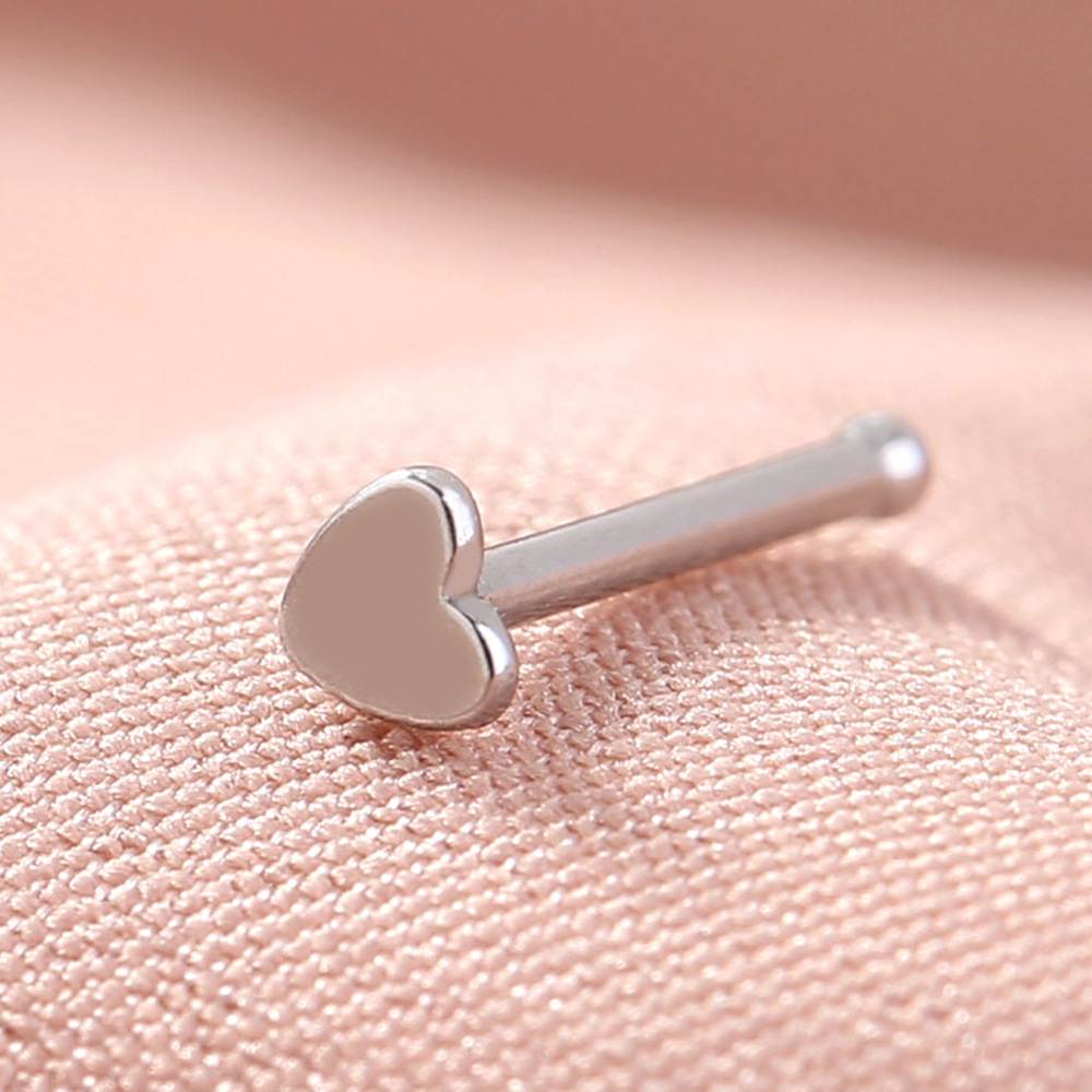 fashion straight stainless steel heart-shaped nose studs body piercing jewelry