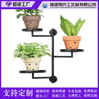 黑色室内旋转窗植物架,3 层金属植物支架,墙壁植物支架