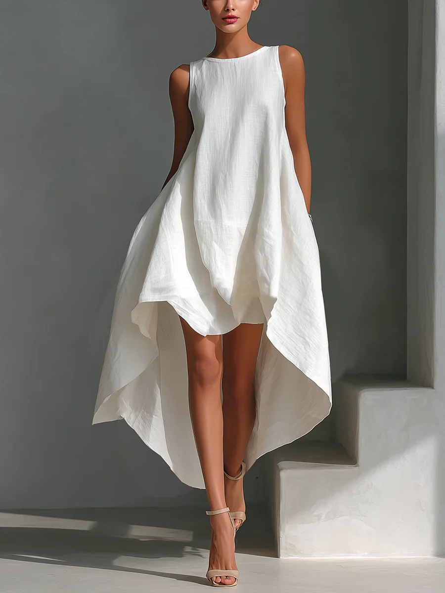2026 European and American Women's Fashion Amazon Independent Site Cross-Border Loose Dress White Sleeveless Elegant Vacation Style