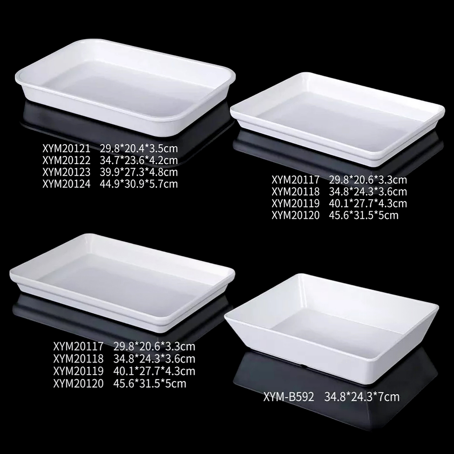 Melamine plastic white cold dish tray refrigerator salad plate commercial deep long rectangular fresh food basin hot food display plate