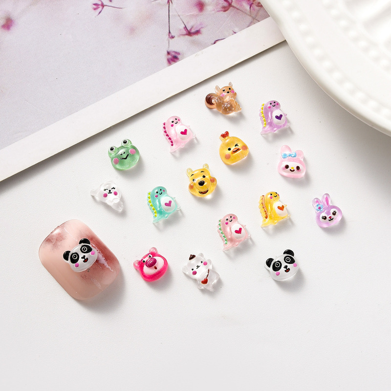 Mini Cartoon Nail Art Accessories Wholesale Small Size Frog Small Dinosaur Cat DIY Hairpin Nail Resin Decorations