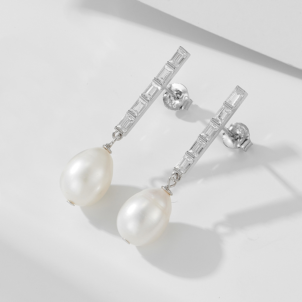 Electroplating Gold Plating Process 925 Sterling Silver Ear Needle Material 1 Pair 925 Sterling Silver Freshwater Pearl Zircon Geometric Solid Color Drop Earrings