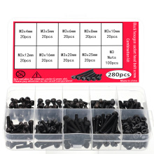�羳��Ʒ280pcs M3��ɫ������Բ��ͷ��˨��ĸ��װ ̼�ֱ�ͷ��˿��