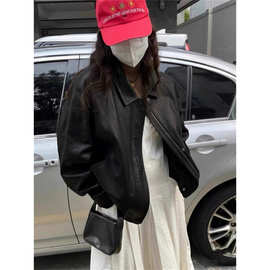返 2026秋季新款韩国设计师eth*s白百何同款复古皮衣夹克外套