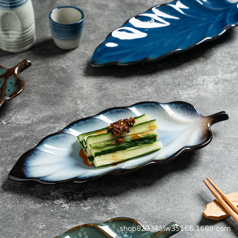세라믹 일본식 가마 변경 잎 접시 가정용 상업용 레스토랑 창작 요리 스시 식기 간식 바베큐 접시
