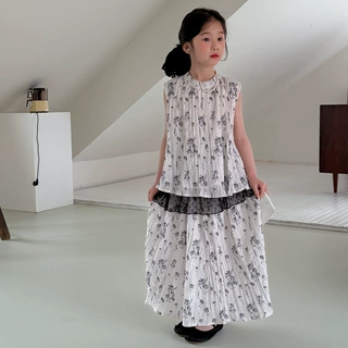 童裙2026夏款女宝宝韩版无袖系带碎花裙衫儿童休闲宽松花边两件套