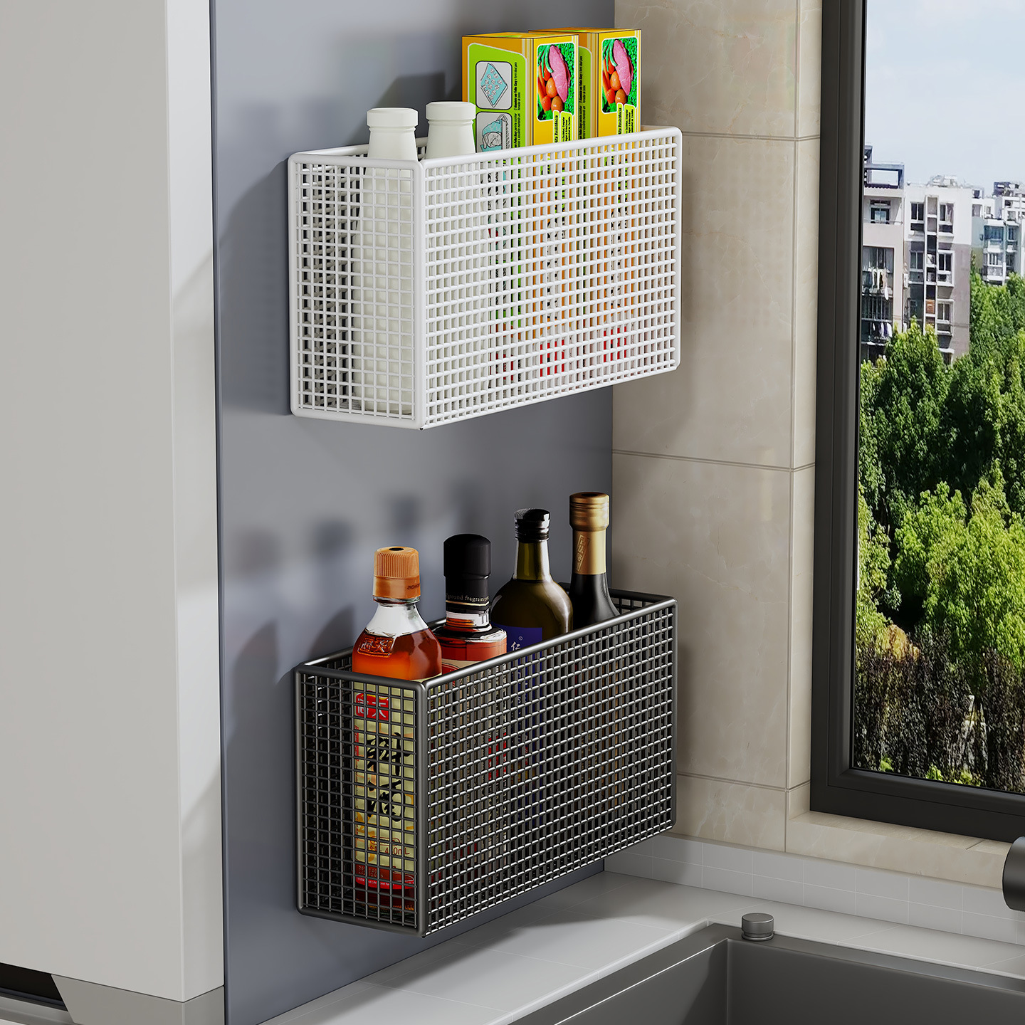 Kitchen Cabinet Storage Organizer for Cling Film, Cabinet Storage Bag Set, Spice Divider Shelf