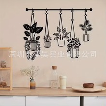 简约 型黑色金属墙饰带链条悬挂花盆激光切割耐用构造室内外装饰