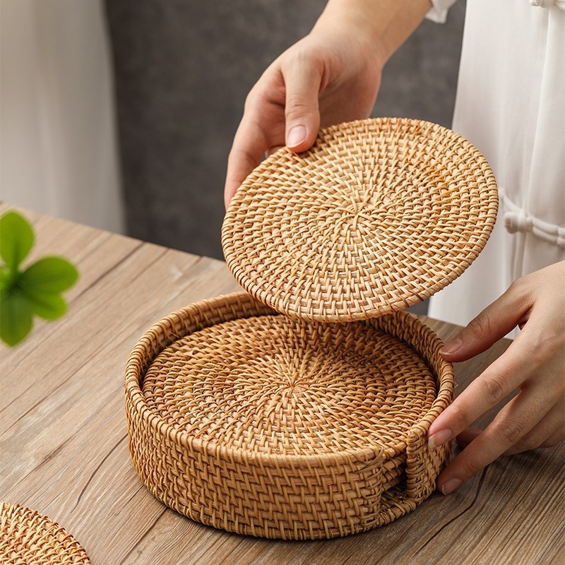 Cojín de taza de té tejido de caña artesanal, almohadilla de té tejida de hierba, almohadilla de taza de té, almohadilla de plato china, almohadilla de aislamiento térmico japonesa