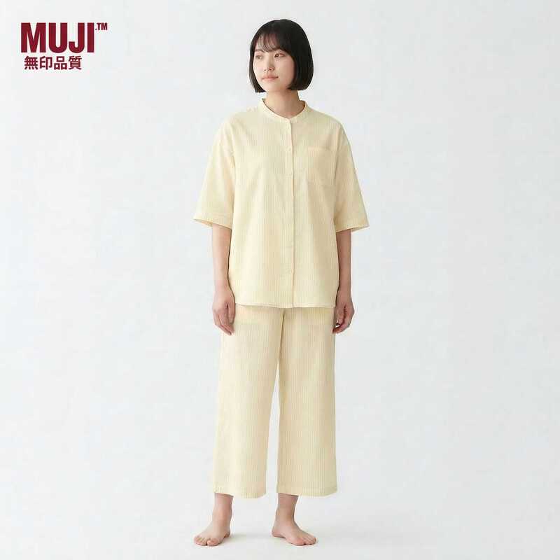 Japanese-Style Muji 60-Count Pure Cotton Double-Layer Gauze Pajamas for Women, Half-Sleeve, Nine-Quarter Pants, No Side Seams, Home Wear, Can Be Worn Outside Japanese-Style Muji 60-Count Pure Cotton Double-Layer Gauze Pajamas for Women, Half-Sleeve, Nine-Quarter Pants, No Side Seams, Home Wear, Can Be Worn Outside