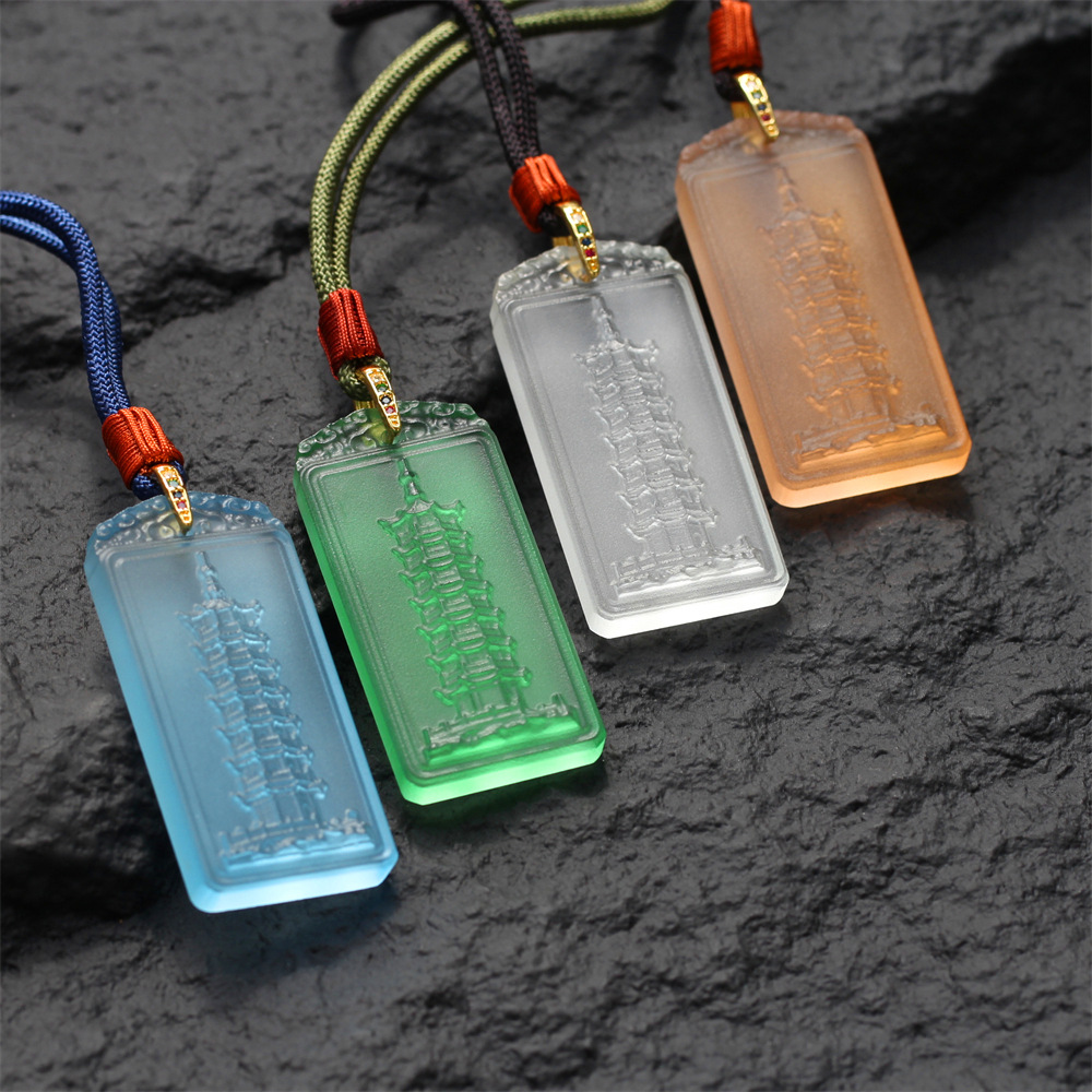 厂家直销2025年新品琉璃方牌文昌塔吊坠男女挂件礼品无事牌结缘品