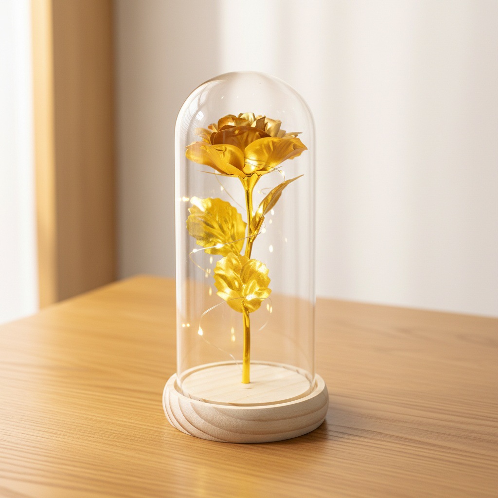 Flor inmortal de oro flor de vidrio de plástico decoración regalo de cumpleaños ceremonia de graduación Qixian día de San Valentín lámpara de noche