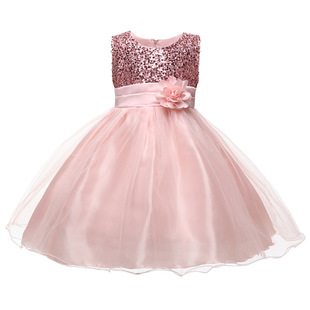 Amazon Dress with Sequined Flowers, Long Skirt, Bow, Children's Skirt, Mesh Dress, Girl Dress