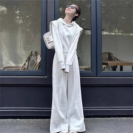 运动服套装女气质宽松假两件连帽卫衣时尚阔腿裤两件套2025秋季款