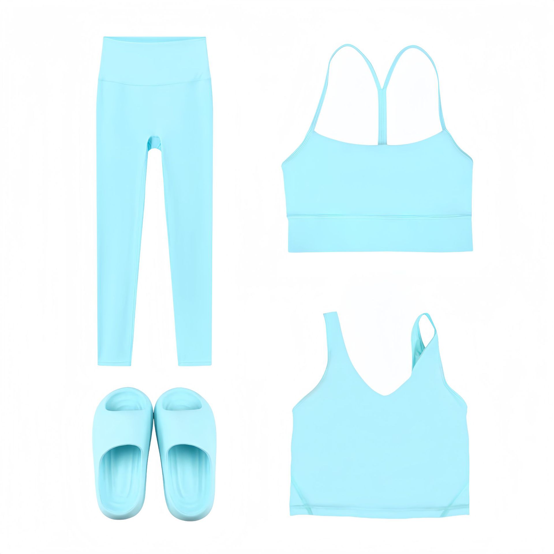 Dames 4-delige sportkleding set - Cropped broek, tanktops met U- en Y-vormige rug, slippers - Rekbare nylon outfit voor zowel thuis als in de sportschool_voghion.com