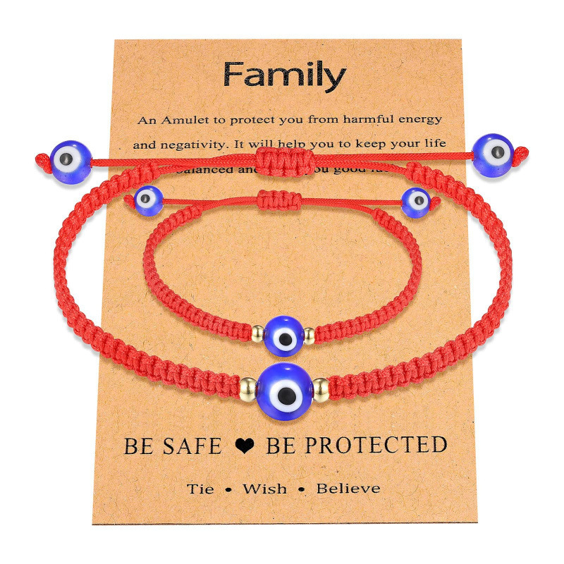 Evil Eye Bracelet Set Jade Thread Handmade Flat Knot Adjustable Bracelet Red Devil's Eye Braided Bracelet