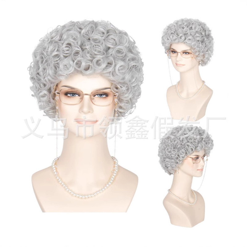 Silver Gray Short Curly Grandma Cosplay Wig Cosplay Wig Styling Headgear Silver Gray Short Curly Grandma Cosplay Wig Cosplay Wig Styling Headgear
