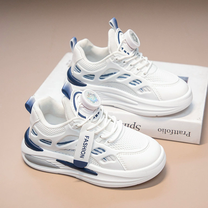 2024 весна и осень новые детские кроссовки для мальчиков и девочек на мягкой подошве обувь для детей среднего возраста с вращающейся пряжкой повседневная обувь маленькая белая обувь