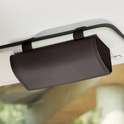 Car Glasses Case, Car Leather Car Glasses Clip/Bill Clip - dark-brown