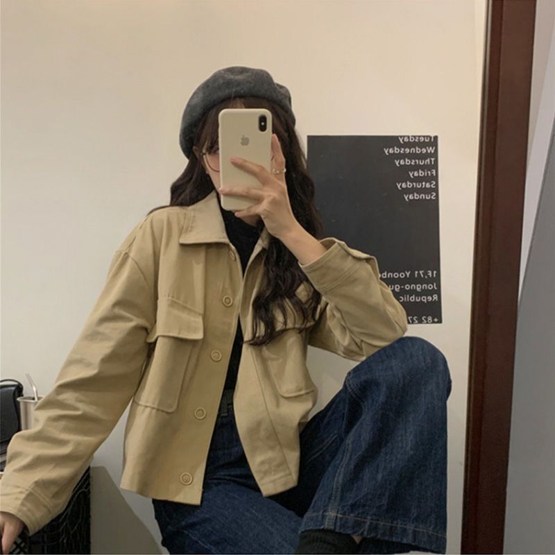 长袖工装外套女薄款春装新款韩版学生休闲夹克宽松百搭短款上衣|undefined