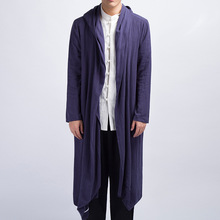 春季薄款棉麻风衣外套宽松男士休闲中长款披风中国风男装连帽上衣